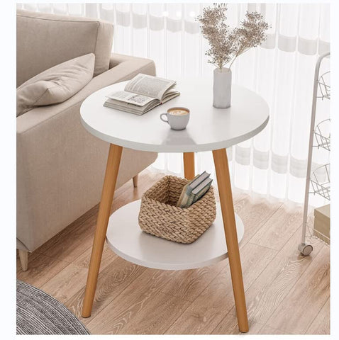 KZOBYD Round Side Table, 2 Tier End Tables With Round Wooden Top, 38 x 55cm
