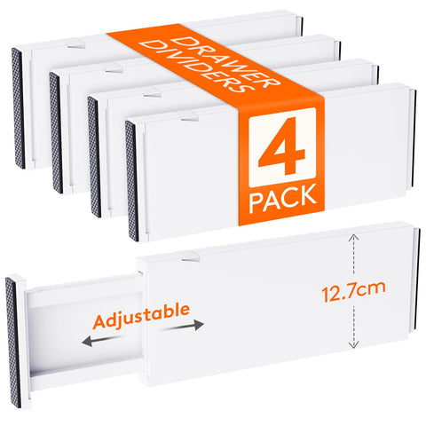Lifewit 4 Pack 5" High Drawer Dividers 34-56cm/13.5-22" Adjustable Drawer Organiser for Clothes/Utensils, Expandable Kitchen Drawer Dviders
