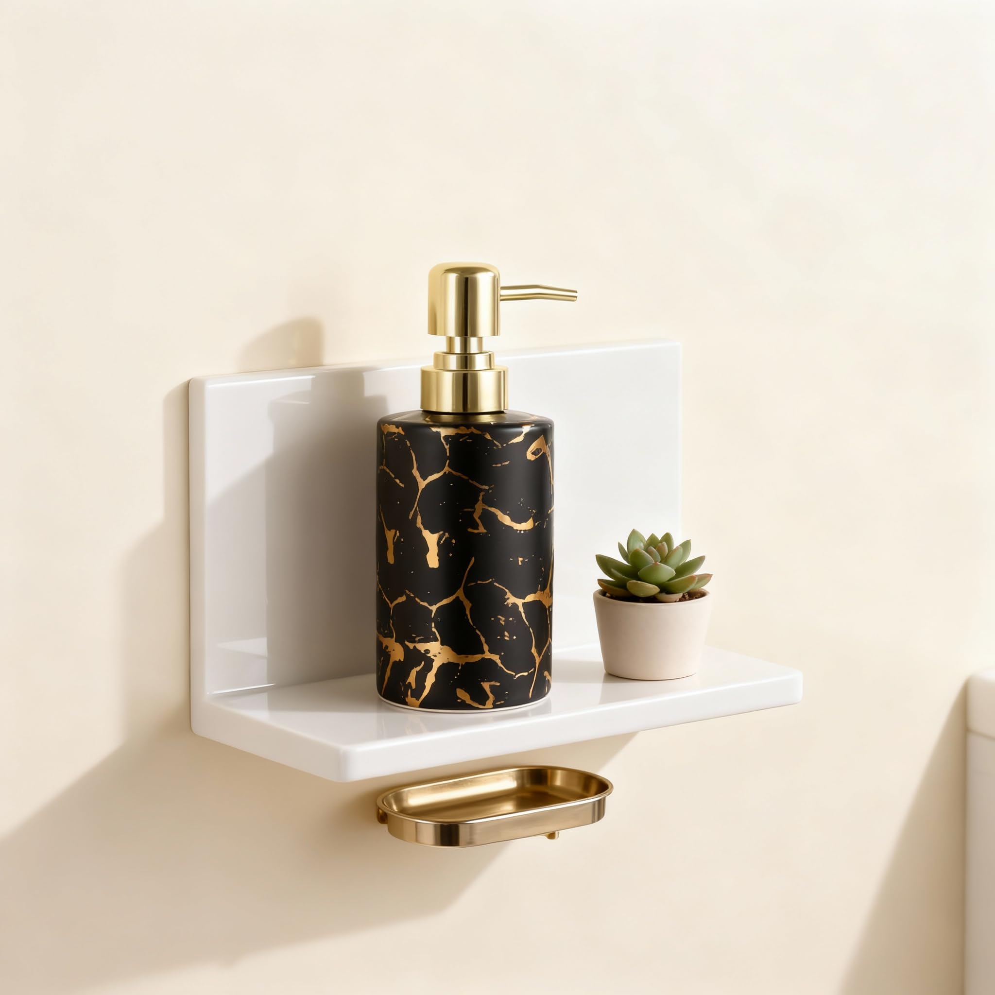 Gold Bathroom Soap Dispenser,Gold Pump Ceramic Soap Dispenser,Kitchen Marbling Empty Pump Bottle,Bath Countertop Storage Organizer Marble Bathroom