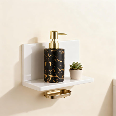Gold Bathroom Soap Dispenser,Gold Pump Ceramic Soap Dispenser,Kitchen Marbling Empty Pump Bottle,Bath Countertop Storage Organizer Marble Bathroom