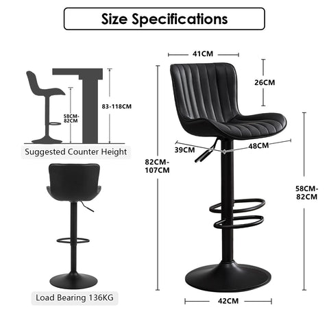 Kidol&Shellder Bar Stools Set of 2 Modern Breakfast Bar Stools, Black