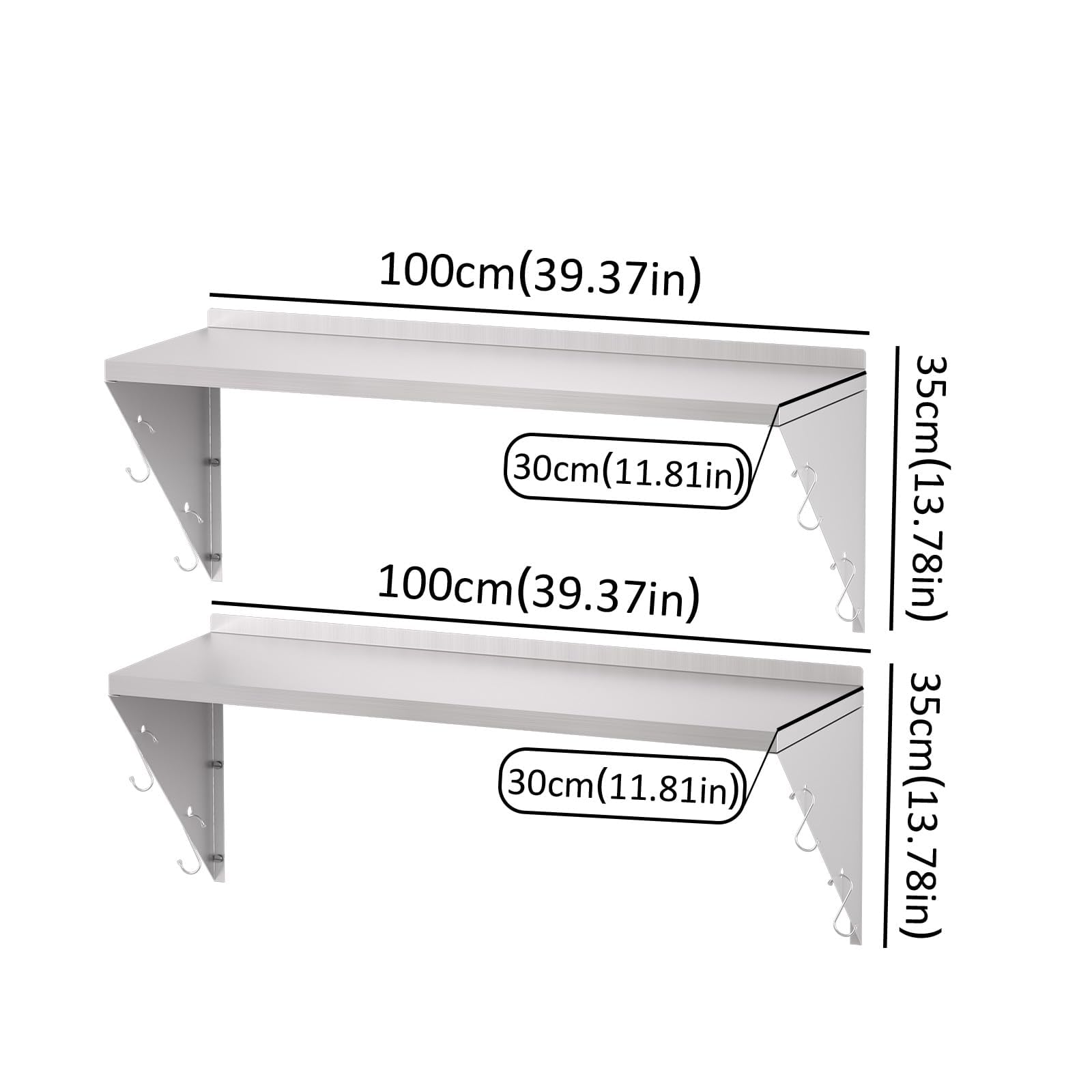 TAIMIKO Stainless Steel Wall Shelf Commercial Kitchen Shelves 100x30cm,2PCS