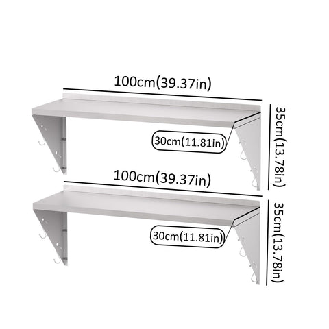 TAIMIKO Stainless Steel Wall Shelf Commercial Kitchen Shelves 100x30cm,2PCS