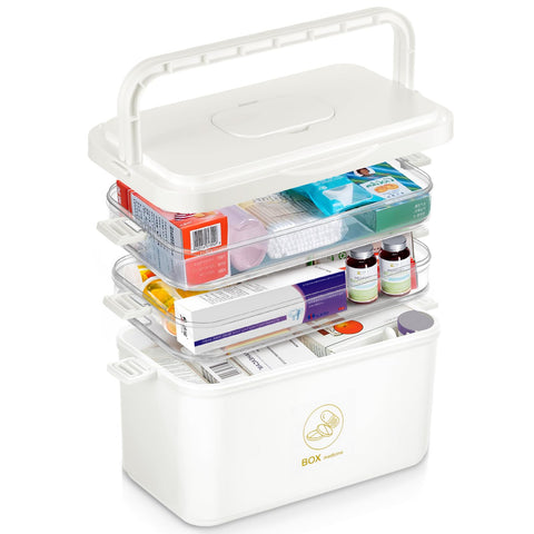 MICHIHOMIE 3 Layer Medicine Storage Box, Portable First Aid Box with Handle, Large Capacity Medicine Boxes Organiser for Home, Office, School