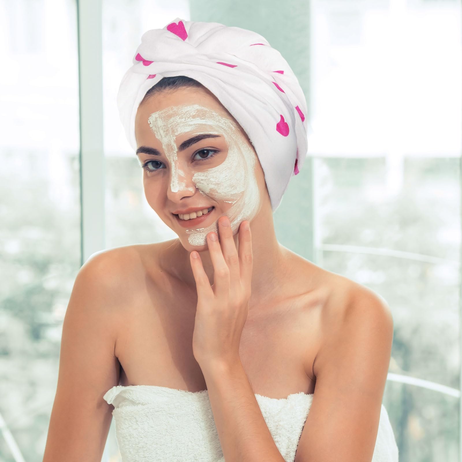 GYIOFAI Quick Dry Hair Turban Towel Absorbent Rapid Drying Hair Towel Wrap Heart Design Microfiber for Women Wet Long Thick Curly Super Absorbent