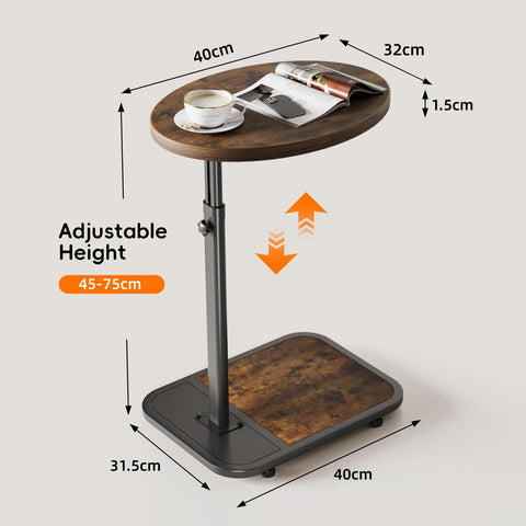Mutool Lifting Side Table, C Shaped End Table Height Adjustable, TV Tray for Living Room Bedroom Office, Rustic Brown & Black