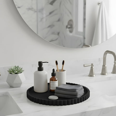 Silicone Bathroom Tray Round Vanity Tray Decorative Soap Holder Kitchen Countertop Organizer Coffee Table Decor for Candle, Perfume, Plant