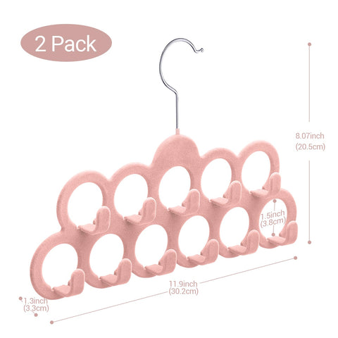 ManGotree Velvet Scarf Storage Hangers with 11 Loops and Hooks 2 Pack Pink