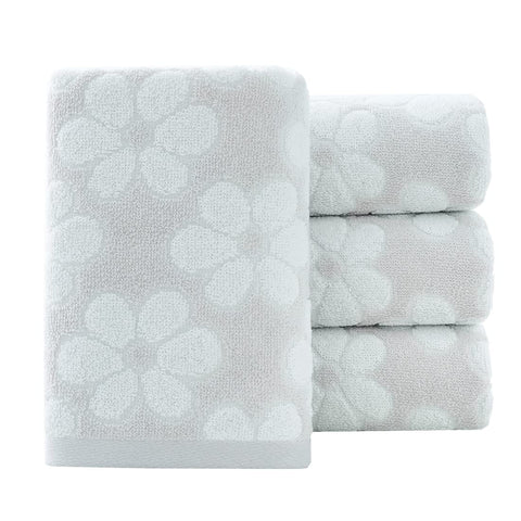 Pidada Hand Towels Set of 4 Floral Pattern 100% Cotton Soft Absorbent Decorative Towel for Bathroom (Light Grey)