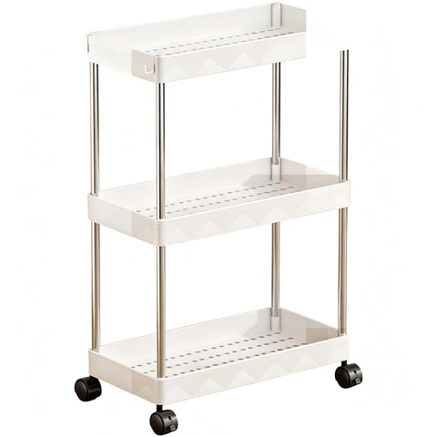 Multibao 3 Tier Slim Slide Out Kitchen Trolley Rack Holder Storage Shelf Organiser with Wheels for Small Spaces Bathroom Kitchen Laundryroom Bedroom