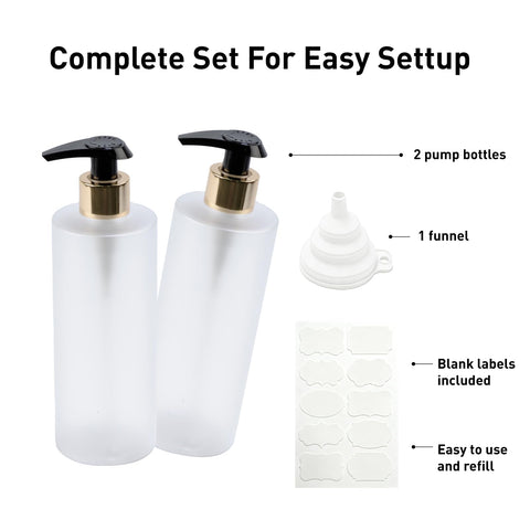 2 Pcs Hand and Dish Soap Dispenser Set, 300 ML Plastic Washing Up Liquid Dispenser Bottles