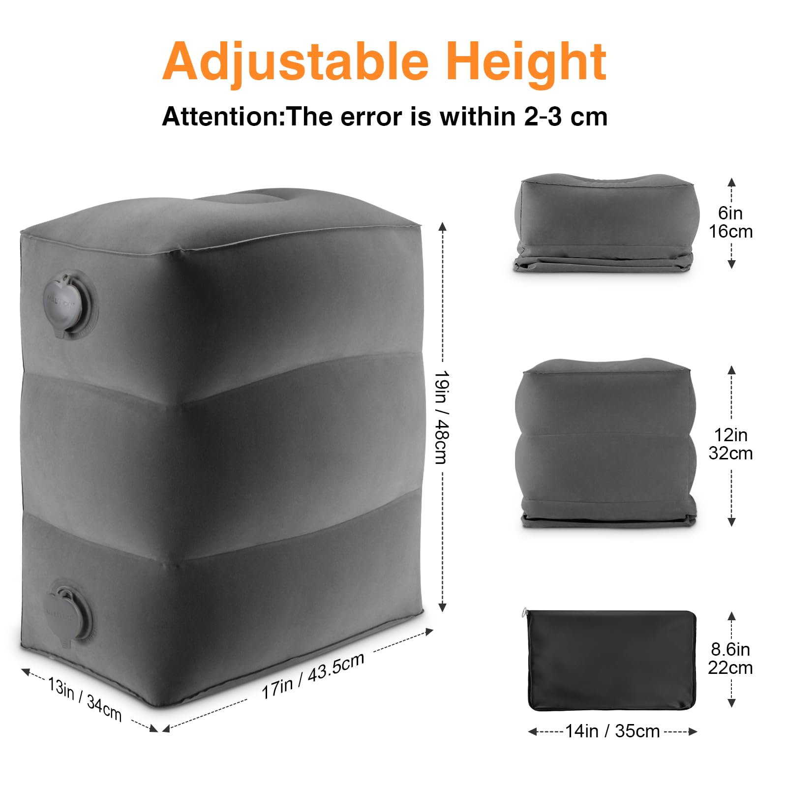 Maliton Inflatable Airplane Foot Rest with Pump Bag (Darkgrey, 2Pcs)