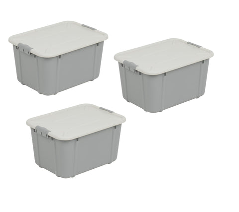 BranQ Home essential Velur Universal Storage Container with Lid, Set of 3, Size 16 L, BPA-Free Plastic PP, Light Grey