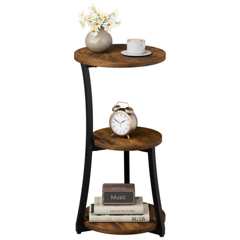 JUSTOGO Small Round Side Table, 3-Tier End Table for Small Spaces