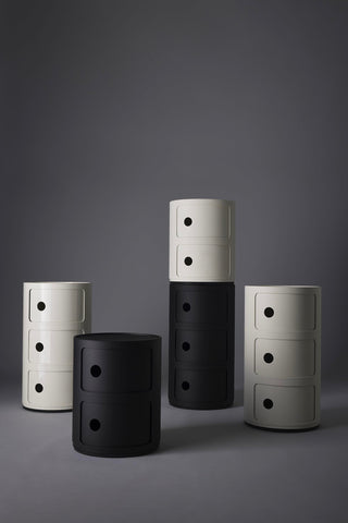 Kartell Componibili Recycled, 2 elements Cabinet, Mat black, Ø 32 x H 40 cm