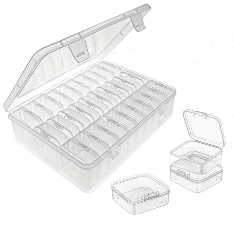 Bead Organiser Storage Box with Lid,ESYFOR 30 Pcs 5.5 x 5.5 x 2cm Bead Storage Box Plastic Transparent Removable Organizer Container for Diamond Art