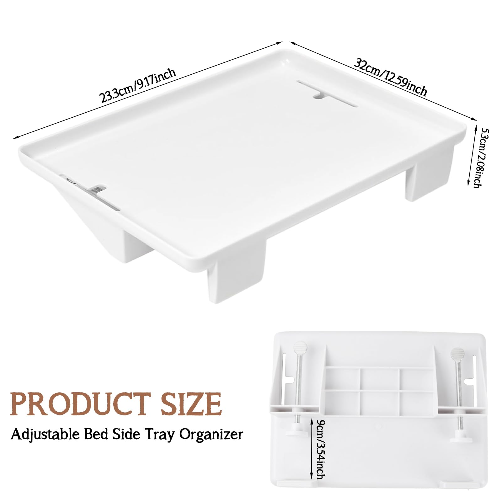 Clip-On Nightstand Tray Organizer for Top Bunk, Bedside Shelf for Bed Side Table Tray Storage with Cable Hole Loft Beds Clip On Shelf Plastic tray