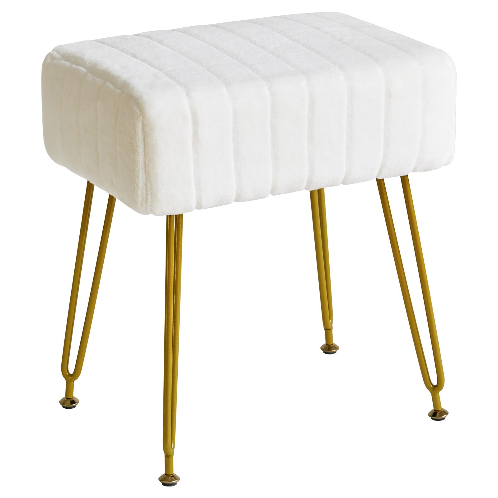 IBUYKE Makeup Vanity Stool, Velvet Rectangular Footrest, White L/G-51W