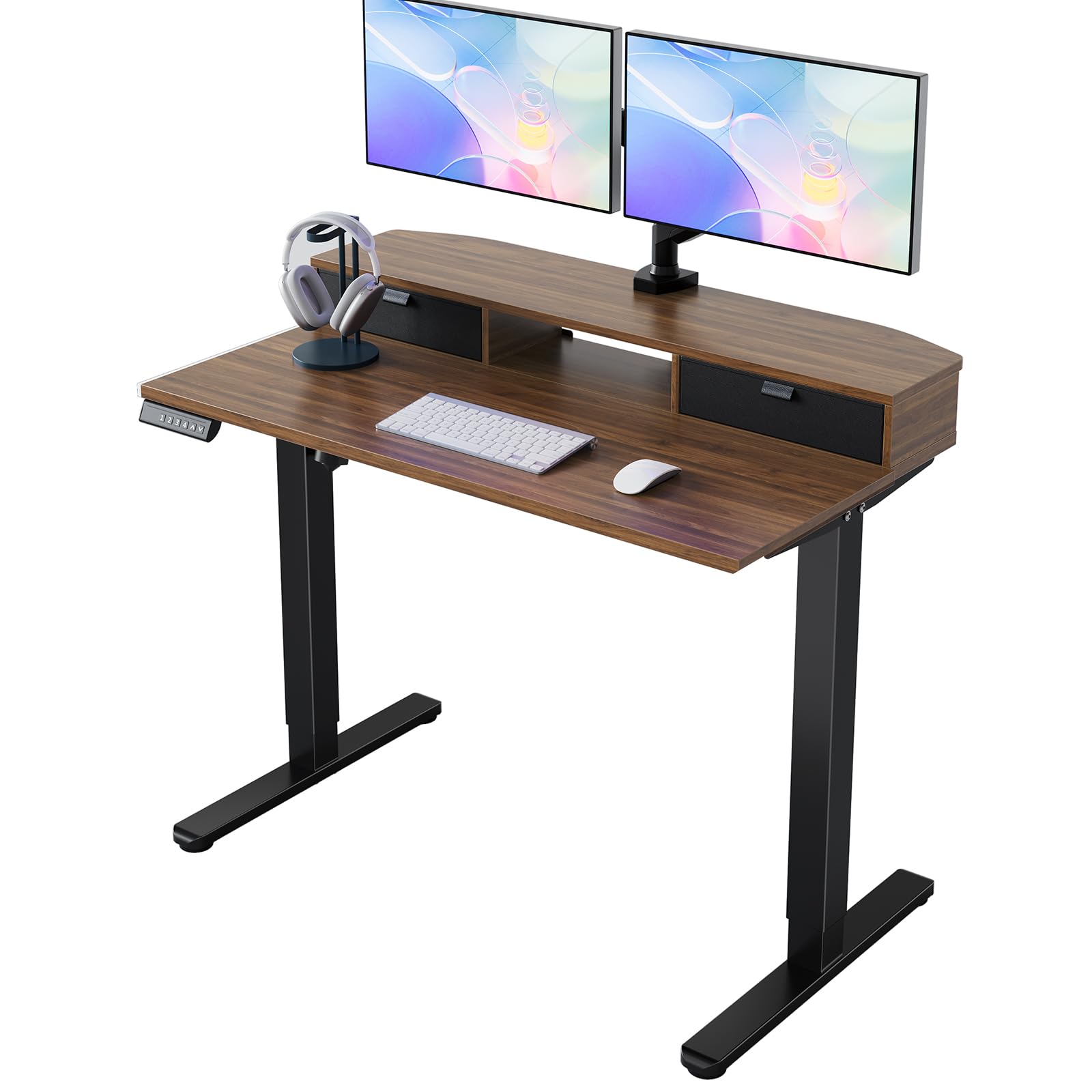 HUANUO Standing Desk with Drawers, 100x60cm, Walnut