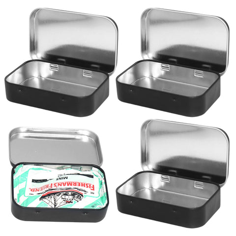 Xelmorant 4 Pcs Tin Containers — 9.5X6cm Metal Rectangular Small Tin, Rectangular Hinged Tins Box Containers Portable Mini Storage Box Home Organizer