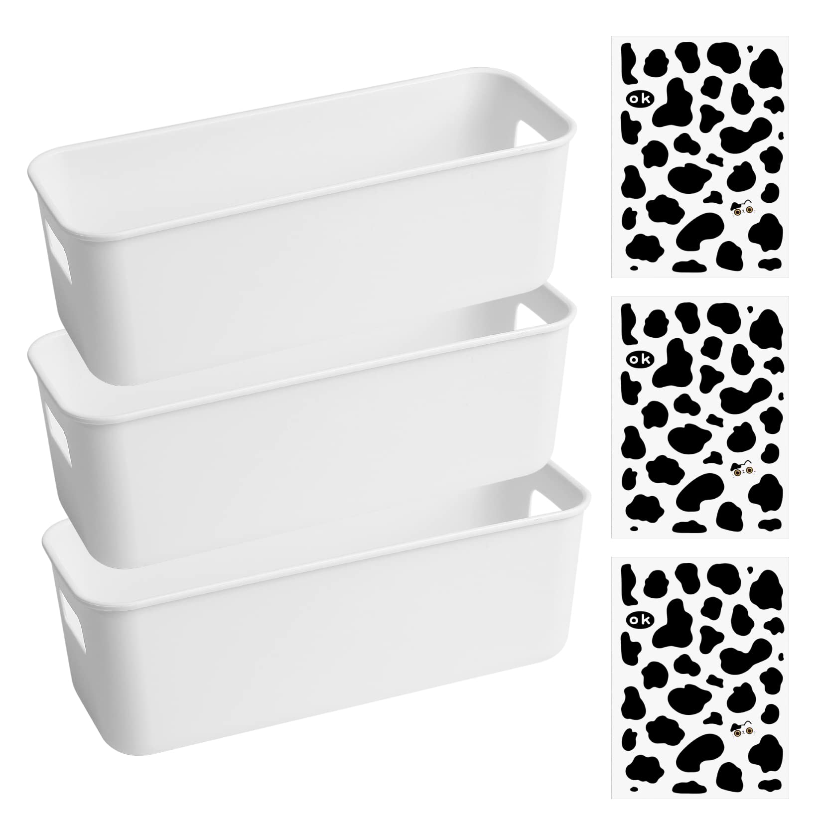 Heozhuyi 3 Pcs Plastic Storage Baskets with Handles, Kitchen Cupboard Organiser Storage Boxes, Rectangular Storage Organizing Bins for Kitchen