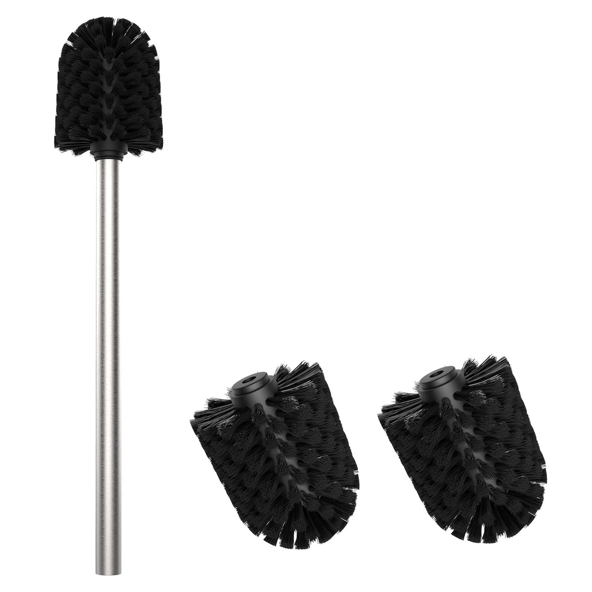 Mozmmhi Toilet Brush, Toilet Brush with 3 Replacement Heads, PP Toilet Brush Made of 304 Stainless Steel Handle for Bathroom Cleaning