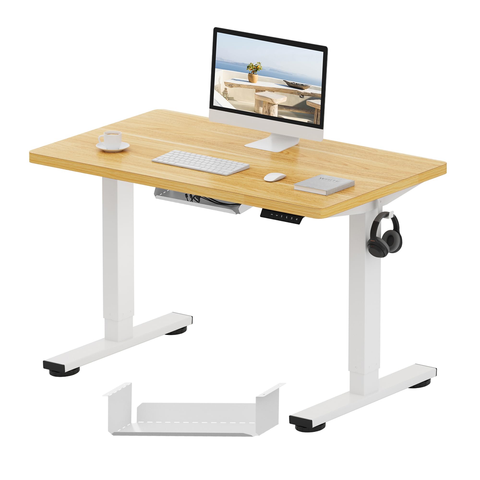 FLEXISPOT E1 Plus ONE PIECE Electric Standing Desk Height Adjustable Sit Stand Desk with Memory Smart Panel for Home Office, 100 * 60cm
