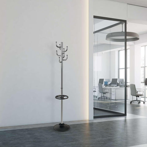 MAUL MAULpolaris Coat Rack 36.5 x 36.5 x 177 cm | Coat Stand with Umbrella Holder and 8 Hooks | Hallway Coat Rack for Office, Reception Area