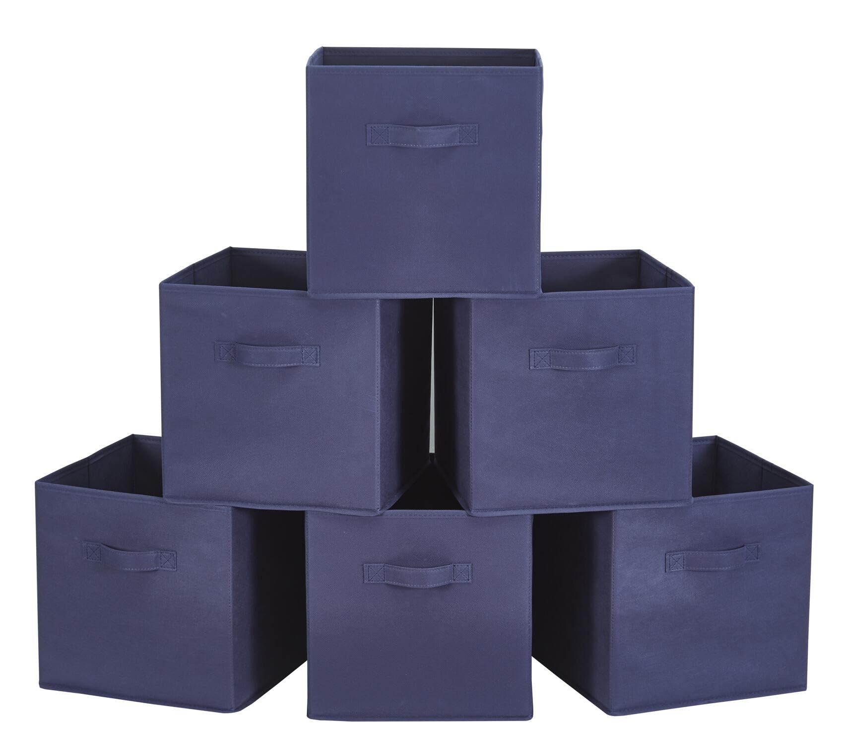 WEBEASY Foldable Storage Cube Basket Bin, Set of 6, 28 x 28 x 28 cm (Navy)