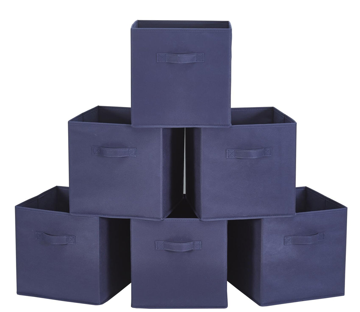 WEBEASY Foldable Storage Cube Basket Bin, Set of 6, 28 x 28 x 28 cm (Navy)