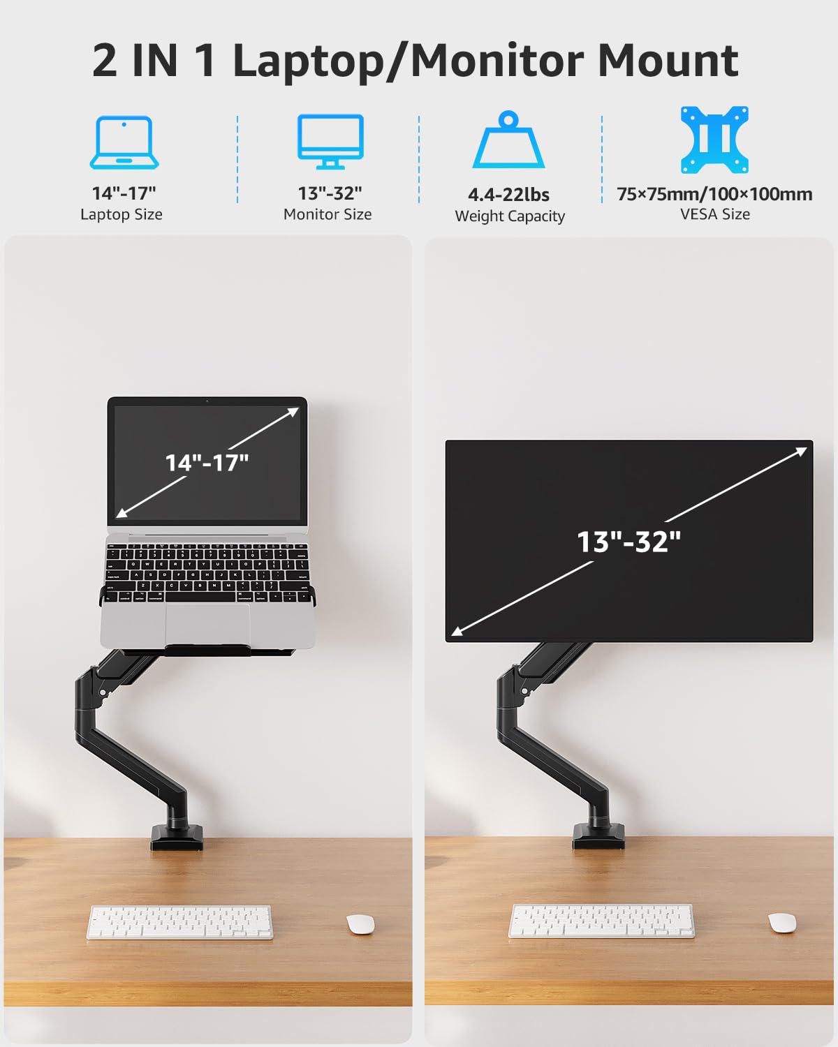 MOUNTUP Laptop Stand for Desk, 2-in-1 Monitor Mount with Laptop Tray