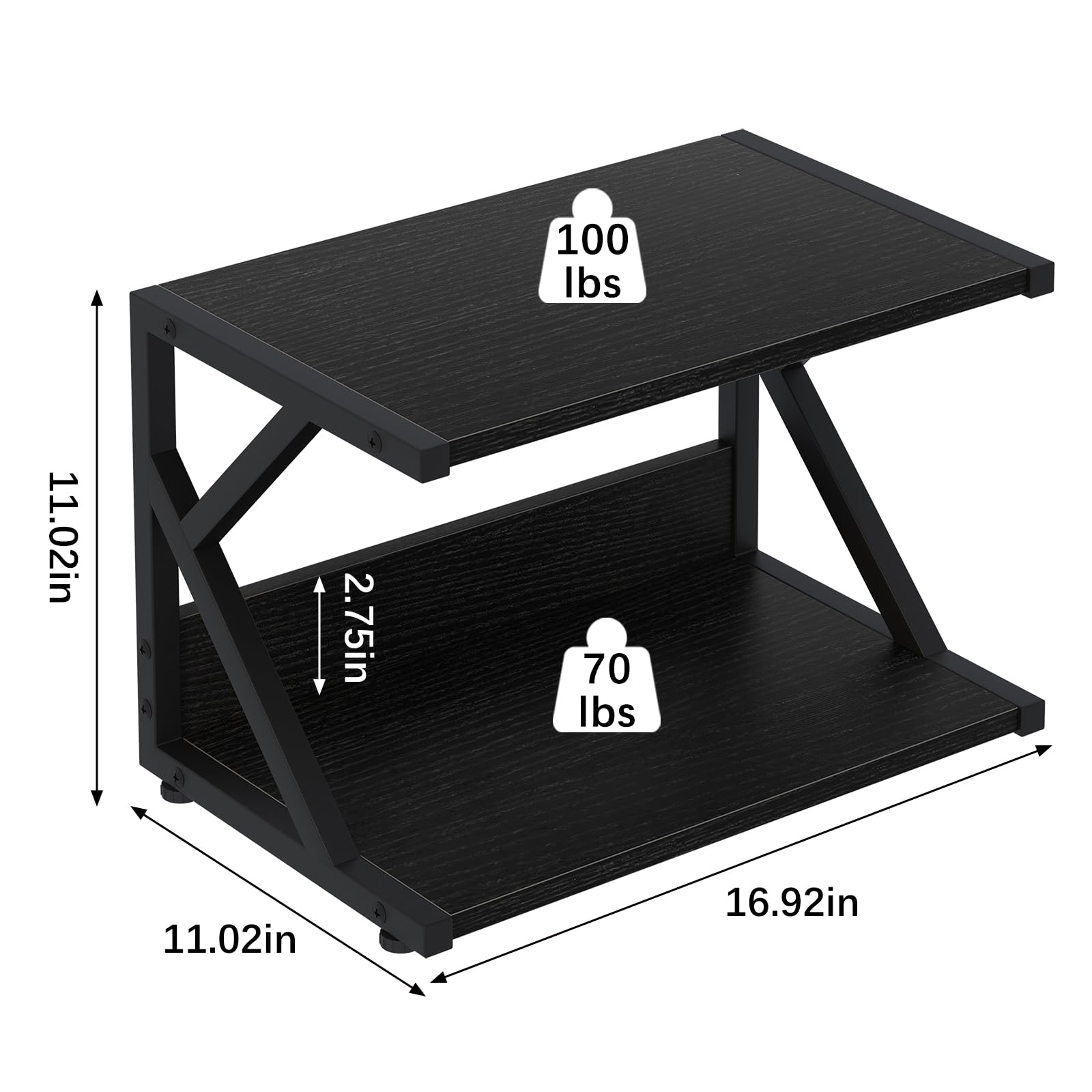 Huhote 2 Tier Desktop Printer Stand, Under Desk Printer Table, Multi-Purpose Desktop Storage and Organize