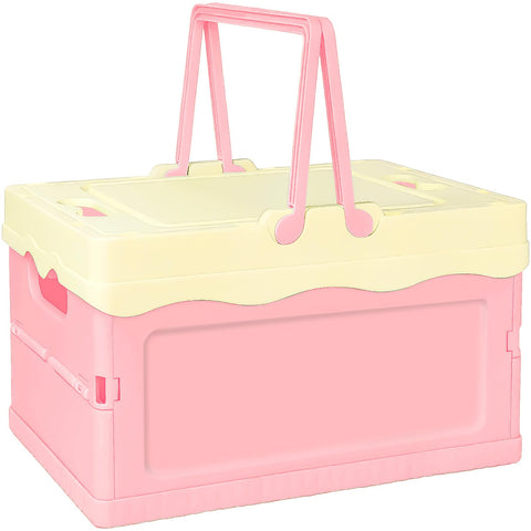 Tobeso-Nuoze Small Cute Pastel Plastic Storage Bin with Lid Foldable Pastel Crates Plastic Basket Colorful Storage Containers Baskets for Classroom