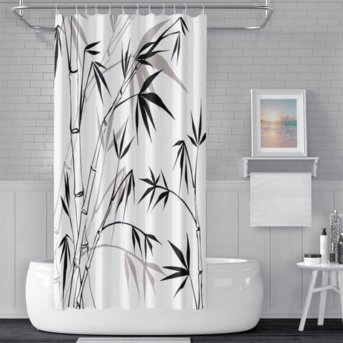 SDOTPMT 122x183cm Bamboo Silhouette Shower Curtain Bamboo Leaves Sketch White Bath Curtain Classic Ink Painting Bathtub Curtain for Kids Bathroom
