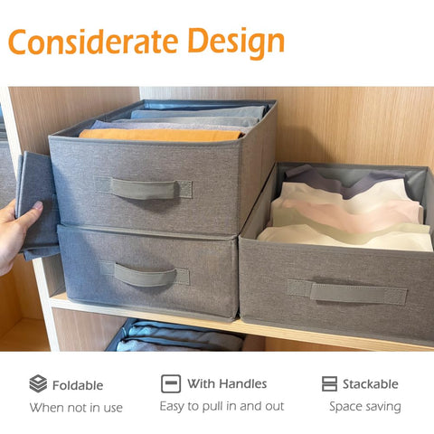 QINGGENG Extra-Large Wardrobe Storage Organiser with Dividers, 2 Pack Foldable Clothes Storage Box for Jeans, Trousers, Jumper