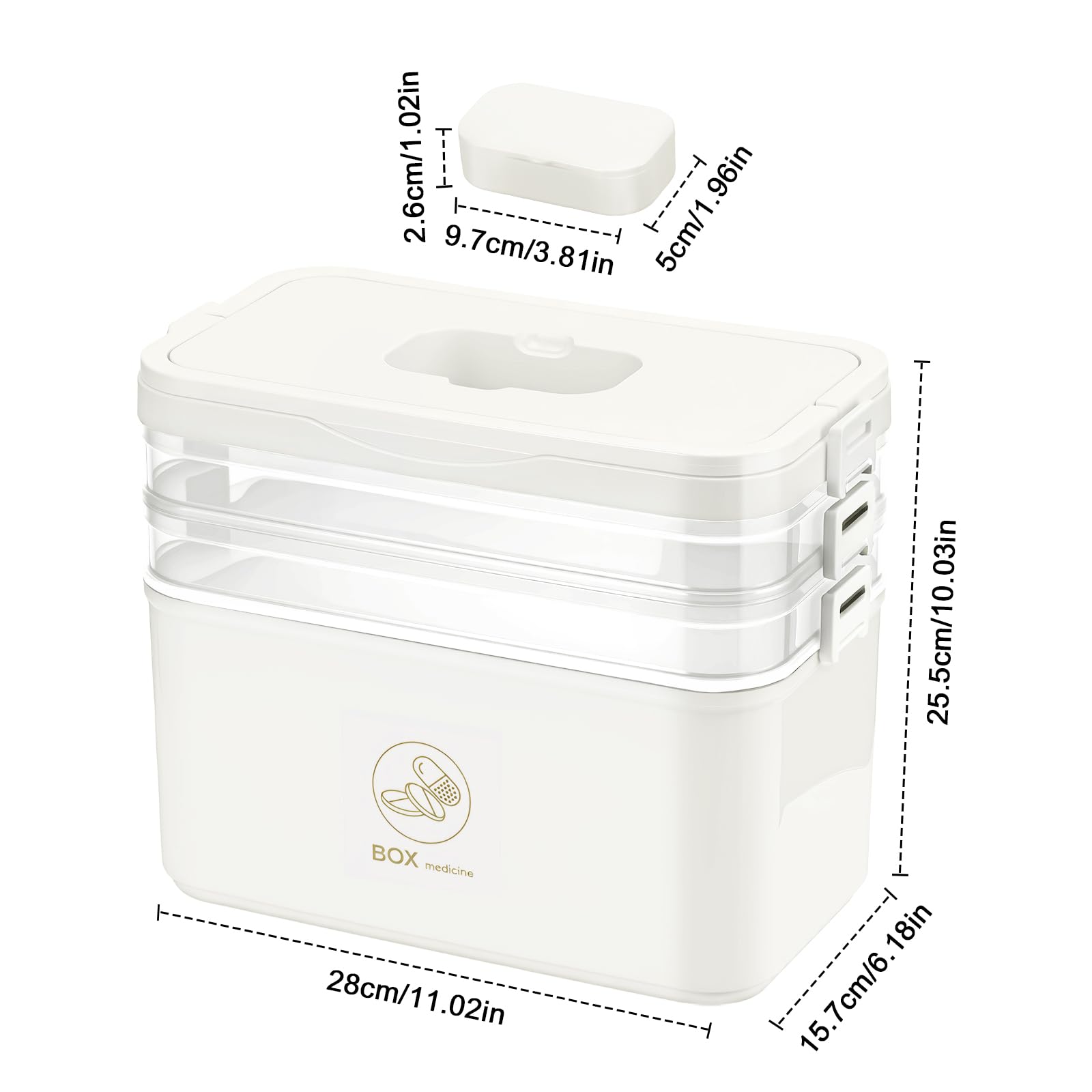 MICHIHOMIE 3 Layer Medicine Storage Box, Portable First Aid Box with Handle, Large Capacity Medicine Boxes Organiser for Home, Office, School