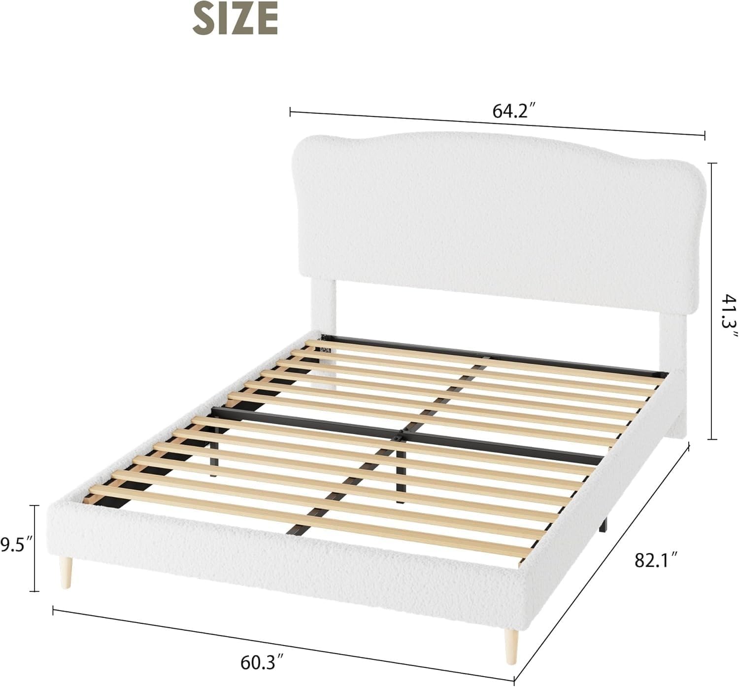 Luxurious Cuddly Bouclé Ottoman Double Bed Frame 82.1"Lx60.3"Wx41.3"H, Gas Lift Storage, Soft Fabric Sherpa Grand Panel Headboard