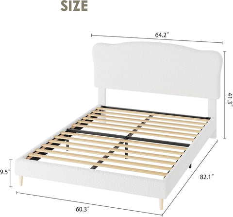 Luxurious Cuddly Bouclé Ottoman Double Bed Frame 82.1"Lx60.3"Wx41.3"H, Gas Lift Storage, Soft Fabric Sherpa Grand Panel Headboard
