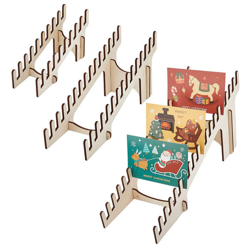 DICOSMETIC 3 Sets 3 Sizes Wood Card Display Stands Greeting Card Display Stand Rectangle Postcards Rack Beige Portable Cards Holder Tabletop Photo