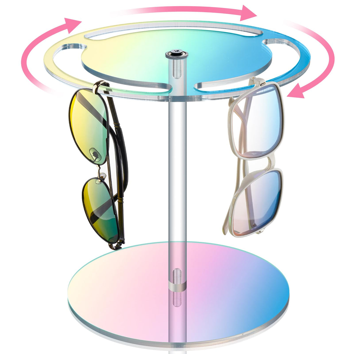 NiHome Iridescent Acrylic Rotating Sunglasses Holder Stand, Rotating Glasses Holder for Home/Retail Display