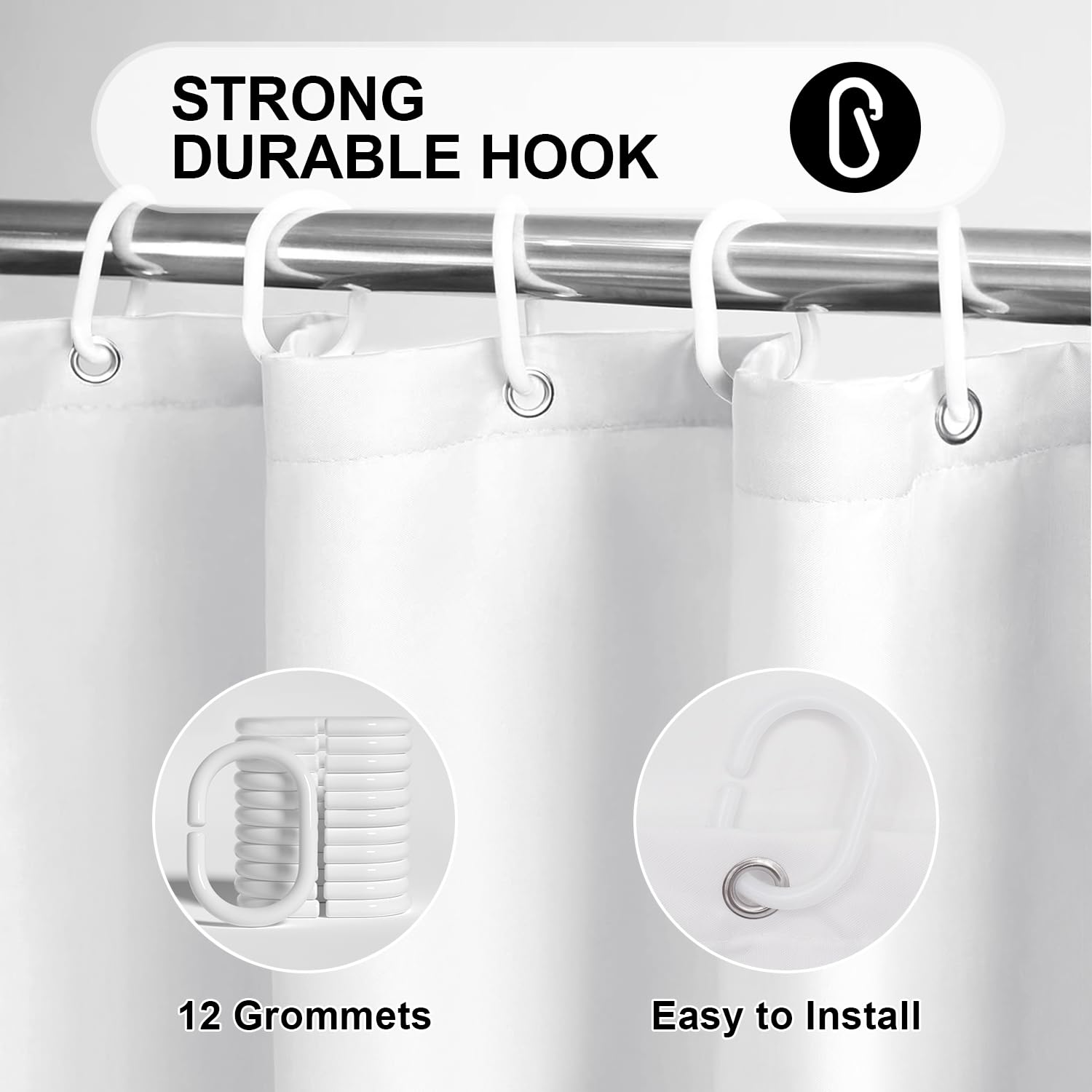 LUKDUNG 180 x 220 cm Polyester Textile Shower Curtain Anti-Mould for Bathroom, Curtain for Bathtub Shower Made of Fabric Waterproof Washable Shower