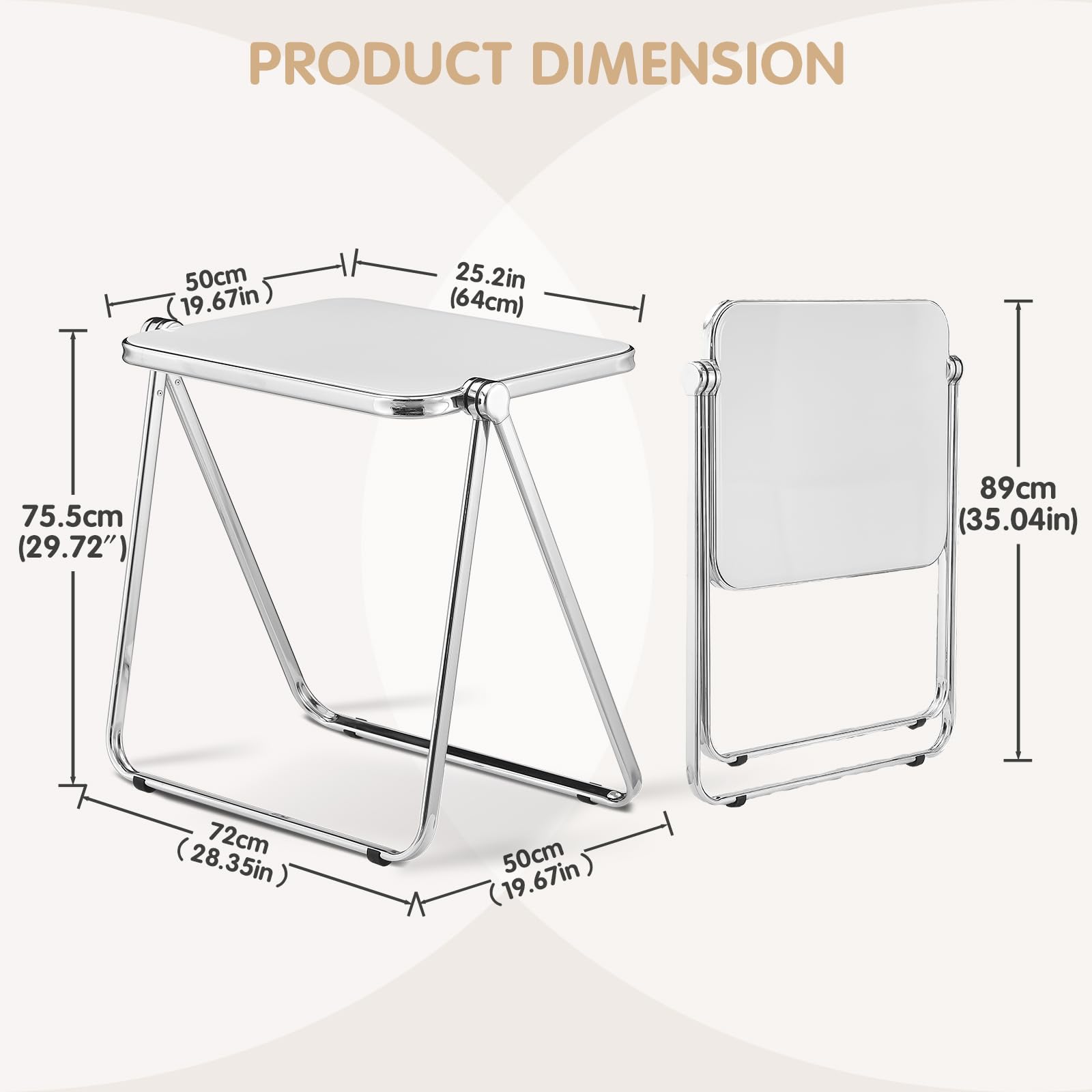 TAO ONE Acrylic Folding Table - Modern TV Tray Dinner Table - Small Folding Table Foldable Computer Desks Space-Saving with Chrome Frame No Assembly