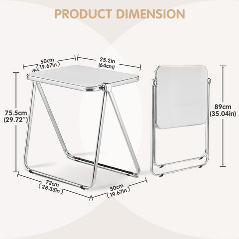 TAO ONE Acrylic Folding Table - Modern TV Tray Dinner Table - Small Folding Table Foldable Computer Desks Space-Saving with Chrome Frame No Assembly