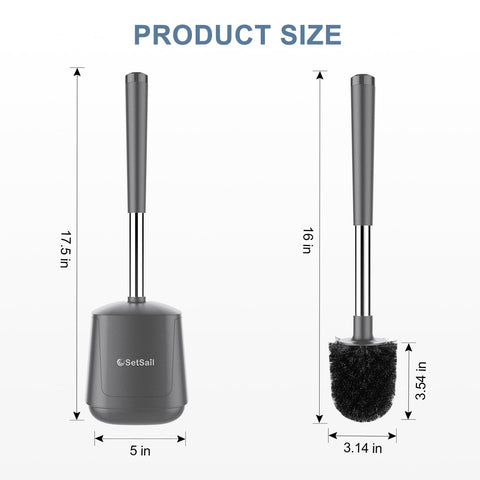 SetSail Toilet Brush and Holder 2 Pack, Self Closing Lid Toilet Bowl Brushes Holder and Extra Long Handle Ventilated Toilet Brush Set for Bathroom