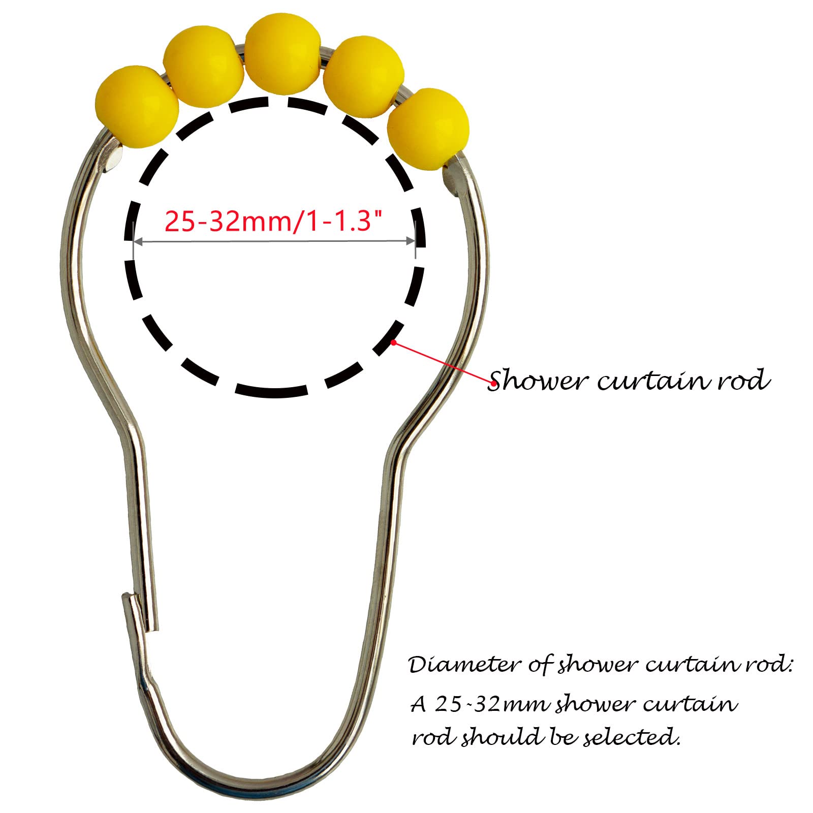 Shower Curtain Hooks Rings Stainless Steel Acrylic Roller Ball Glide Rings For Bathroom Shower Rods Decorative Rustproof(Yellow)