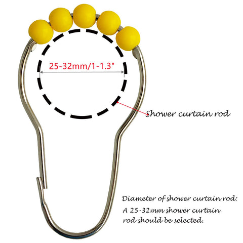 Shower Curtain Hooks Rings Stainless Steel Acrylic Roller Ball Glide Rings For Bathroom Shower Rods Decorative Rustproof(Yellow)