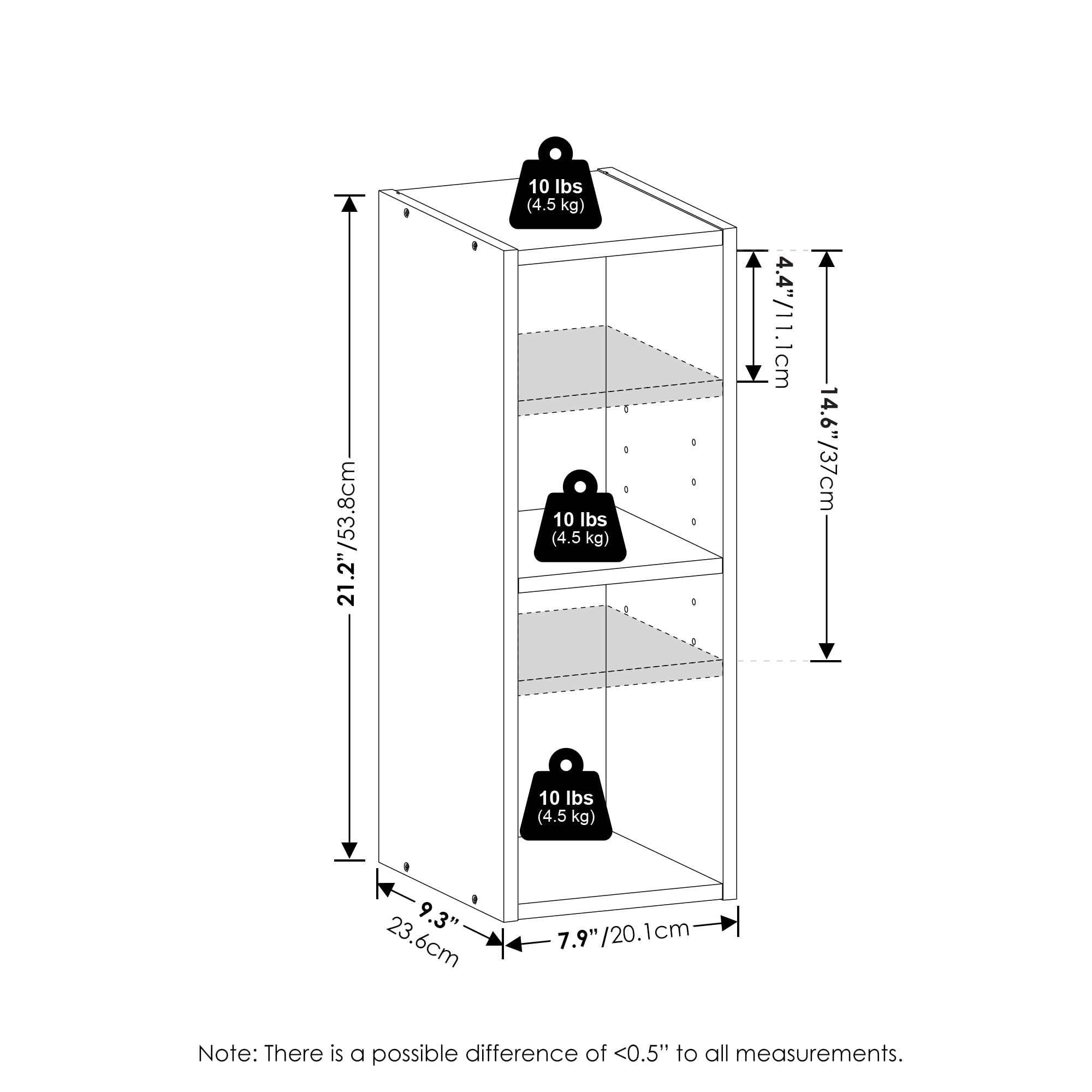 Furinno FULDA Book Shelf, 2-Tier Narrow Bookshelf, Bookcase with 8-In Width Storage Shelf, 9.3 x 7.9 x 21.2, for Living Room, Bedroom, Home Office