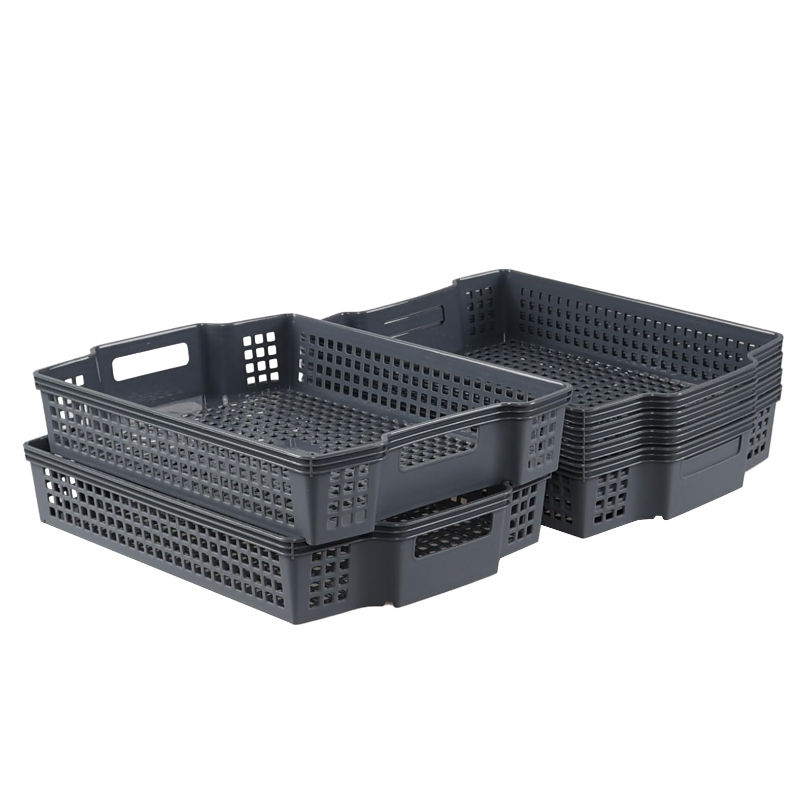 Eudokky 6 Packs Stackable Storage Baskets, Grey Plastic Storage Tray