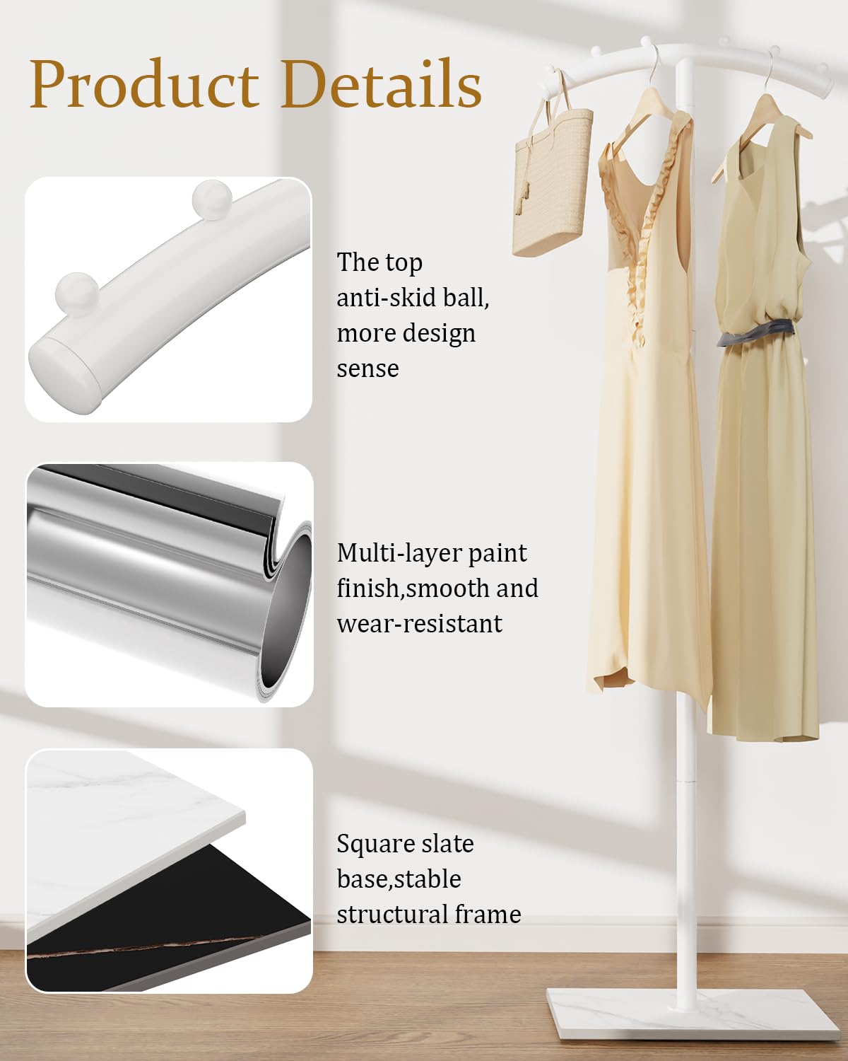 ENUMAIL Freestanding Metal Clothes Rack with Natural Rock Base,175cm,White