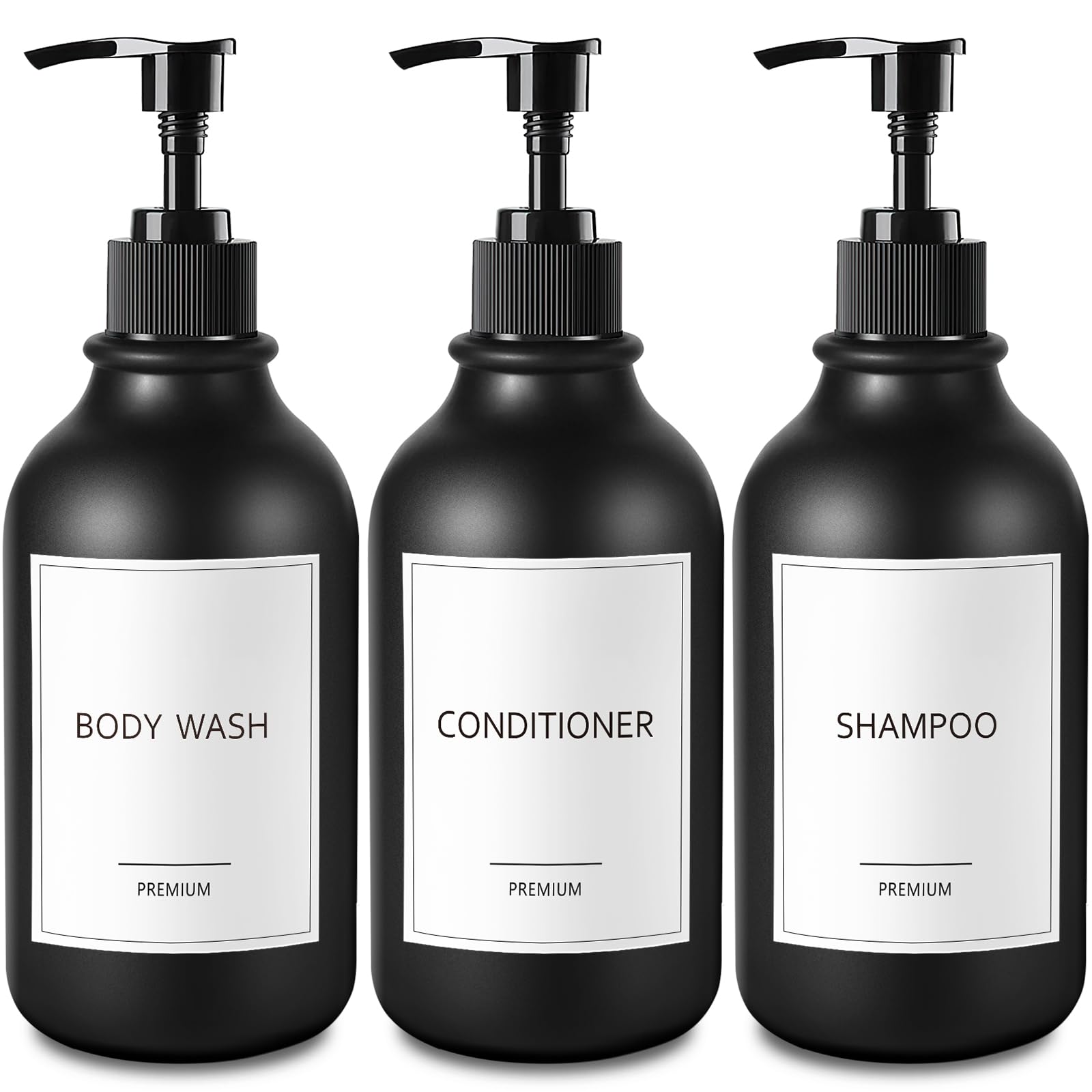 GMISUN Shampoo and Conditioner Bottles, Plastic Black Shampoo Dispenser